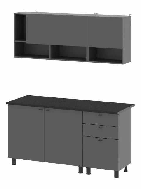 Кухонный гарнитур Энни 1.6 м, мебель для дома и кухни, Графит серый / столешница Черный