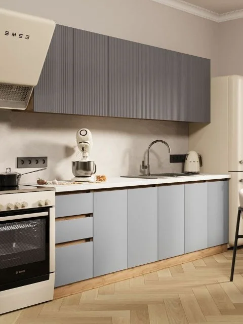 Кухонный гарнитур 2,4м Ника МДФ графит софт/серый софт без столешницы, игни